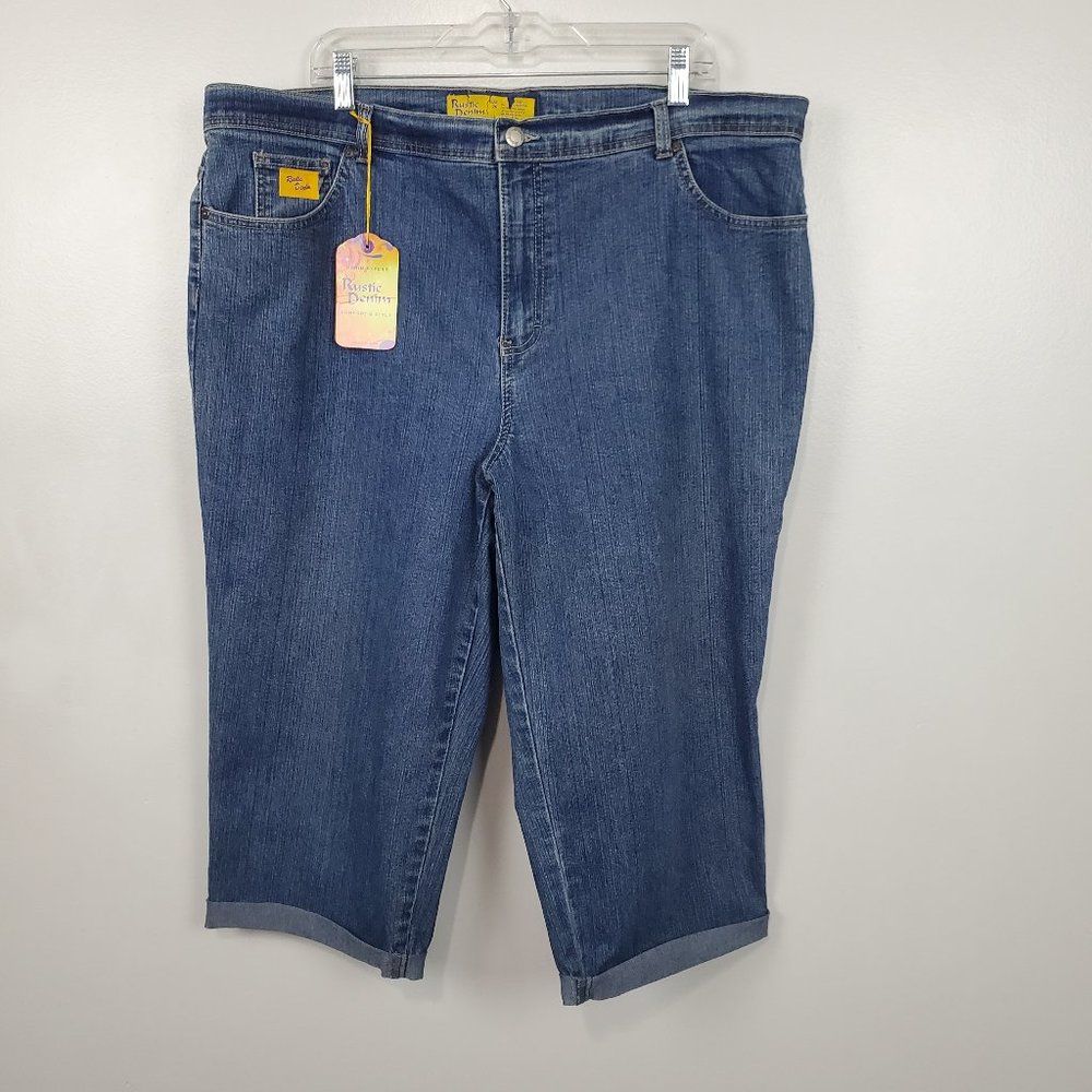 Rustic Denim Medium Wash Cuffed Stretchy Comfort Denim Jean Capri NWT NEW Sz 26